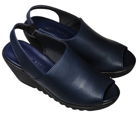 【靴のHOSHIKAWA】  『Dona Miss 3981』 ドナミス サンダル 21.5cm〜25cm EEE ネイビー ウェッジソール バックベルト 前開き 日本製 本革