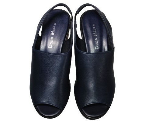 【靴のHOSHIKAWA】  『Dona Miss 3981』 ドナミス サンダル 21.5cm〜25cm EEE ネイビー ウェッジソール バックベルト 前開き 日本製 本革