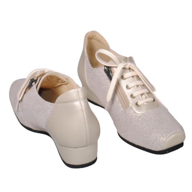 【靴のHOSHIKAWA】  『Dona Miss 4011』 ドナミス レースアップ 21.5cm〜25cm EEE ベージュ レディース カジュアル レザーシューズ 国産 天然皮革