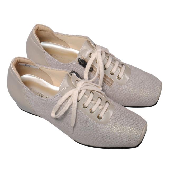 【靴のHOSHIKAWA】  『Dona Miss 4011』 ドナミス レースアップ 21.5cm〜25cm EEE ベージュ レディース カジュアル レザーシューズ 国産 天然皮革