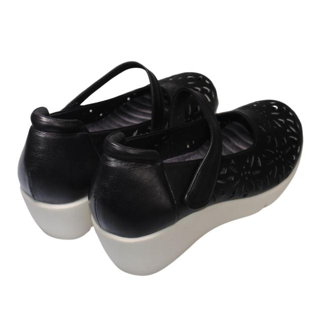 【靴のHOSHIKAWA】  『Dona Miss 423』 ドナミス ウェッジソールパンプス 21.5cm〜24.5cm EEEE ブラック レディース ウェッジヒール ベルクロ 幅広 牛革 国産