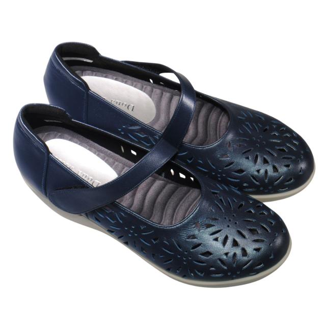 【靴のHOSHIKAWA】  『Dona Miss 423』 ドナミス ウェッジソールパンプス 21.5cm〜24.5cm EEEE ネイビーM レディース ウェッジヒール ベルクロ 幅広 牛革 国産