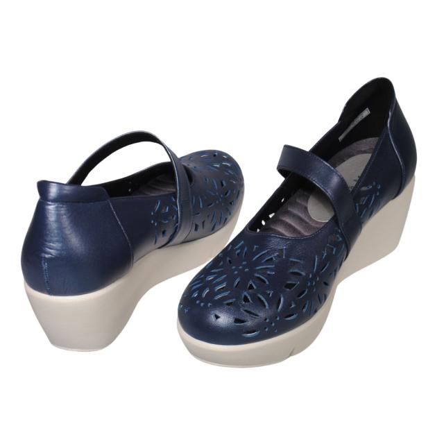 【靴のHOSHIKAWA】  『Dona Miss 423』 ドナミス ウェッジソールパンプス 21.5cm〜24.5cm EEEE ネイビーM レディース ウェッジヒール ベルクロ 幅広 牛革 国産