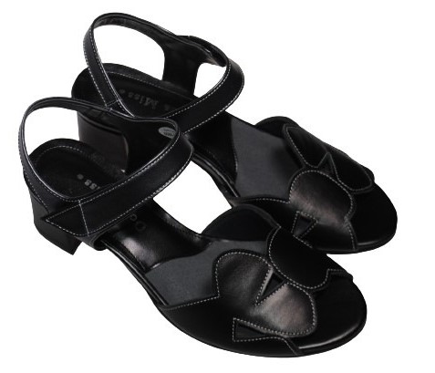 【靴のHOSHIKAWA】  『Dona Miss 6044』 ドナミス バックバンドサンダル 21.5cm〜24.5cm EEE ブラック レディース ヒール マジックテープ 国産 本革 春夏