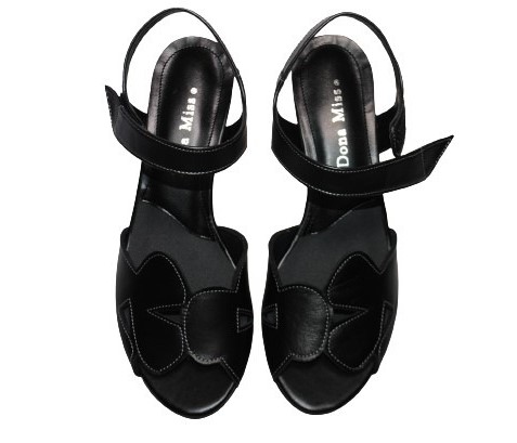 【靴のHOSHIKAWA】  『Dona Miss 6044』 ドナミス バックバンドサンダル 21.5cm〜24.5cm EEE ブラック レディース ヒール マジックテープ 国産 本革 春夏