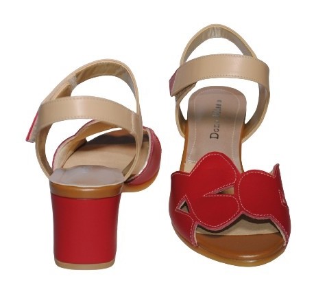 【靴のHOSHIKAWA】  『Dona Miss 6044』 ドナミス バックバンドサンダル 21.5cm〜24.5cm EEE レッド レディース ヒール マジックテープ 国産 本革 春夏