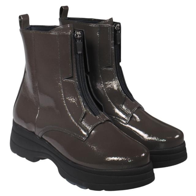 【靴のHOSHIKAWA】  『Dona Miss 6378』 ドナミス ショートブーツ 22.5cm〜24.5cm EEEE Dグレー レディース センターファスナー 厚底 幅広 防寒 牛革 国産