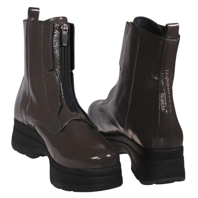 【靴のHOSHIKAWA】  『Dona Miss 6378』 ドナミス ショートブーツ 22.5cm〜24.5cm EEEE Dグレー レディース センターファスナー 厚底 幅広 防寒 牛革 国産