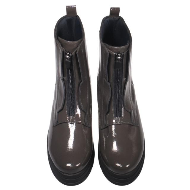 【靴のHOSHIKAWA】  『Dona Miss 6378』 ドナミス ショートブーツ 22.5cm〜24.5cm EEEE Dグレー レディース センターファスナー 厚底 幅広 防寒 牛革 国産