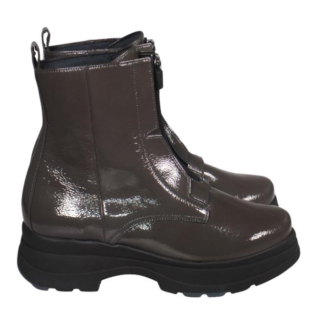 【靴のHOSHIKAWA】  『Dona Miss 6378』 ドナミス ショートブーツ 22.5cm〜24.5cm EEEE Dグレー レディース センターファスナー 厚底 幅広 防寒 牛革 国産