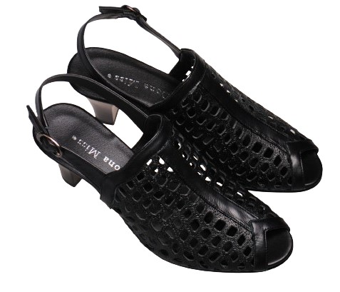 【靴のHOSHIKAWA】  『Dona Miss 6463』 ドナミス パックベルトサンダル 21.5cm〜24.5cm EEE ブラック パンチング オープントゥ ヒール 日本製 本革 春夏