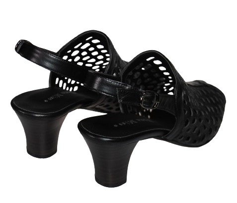 【靴のHOSHIKAWA】  『Dona Miss 6463』 ドナミス パックベルトサンダル 21.5cm〜24.5cm EEE ブラック パンチング オープントゥ ヒール 日本製 本革 春夏
