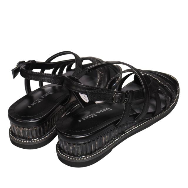 【靴のHOSHIKAWA】  『Dona Miss 6907』 ドナミス サンダル 22.5cm〜24.5cm EEE  レディース ブラック クリスタルヒール バックベルト ストラップ 国産 厚底 本革 春夏