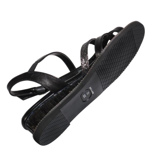 【靴のHOSHIKAWA】  『Dona Miss 6907』 ドナミス サンダル 22.5cm〜24.5cm EEE  レディース ブラック クリスタルヒール バックベルト ストラップ 国産 厚底 本革 春夏