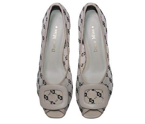 【靴のHOSHIKAWA】  『Dona Miss 7118』 21.5cm〜24.5cm EEE ドナミス パンプス レディース ライトグレー バックル ローヒール チュールレース 国産 本革 春夏