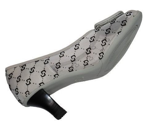 【靴のHOSHIKAWA】  『Dona Miss 7118』 21.5cm〜24.5cm EEE ドナミス パンプス レディース ライトグレー バックル ローヒール チュールレース 国産 本革 春夏