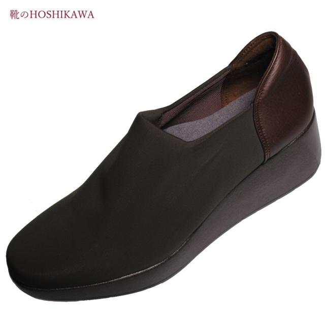 【靴のHOSHIKAWA】  『Dona Miss 804』 ドナミス スリッポン 21.5cm〜24.5cm EEE ダーブラウン レインシューズ  ウェッジソール カジュアル 撥水加工 厚底