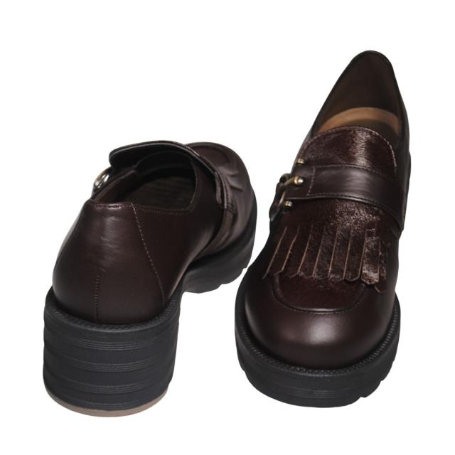 【靴のHOSHIKAWA】  『Dona Miss 8706』 ドナミス キルトローファー 21.5cm〜24.5cm EEEE Dブラウン レディース カジュアル レザーシューズ 国産 幅が広い 厚底 天然皮革