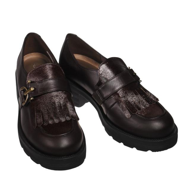 【靴のHOSHIKAWA】  『Dona Miss 8706』 ドナミス キルトローファー 21.5cm〜24.5cm EEEE Dブラウン レディース カジュアル レザーシューズ 国産 幅が広い 厚底 天然皮革