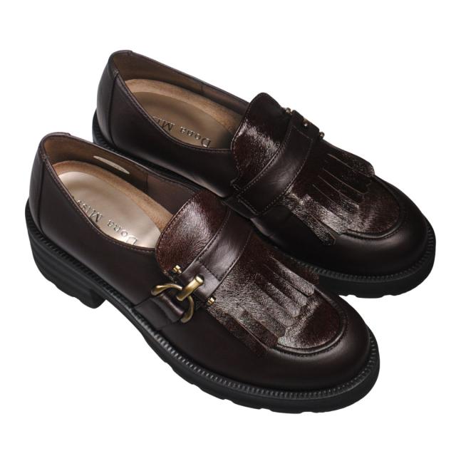 【靴のHOSHIKAWA】  『Dona Miss 8706』 ドナミス キルトローファー 21.5cm〜24.5cm EEEE Dブラウン レディース カジュアル レザーシューズ 国産 幅が広い 厚底 天然皮革