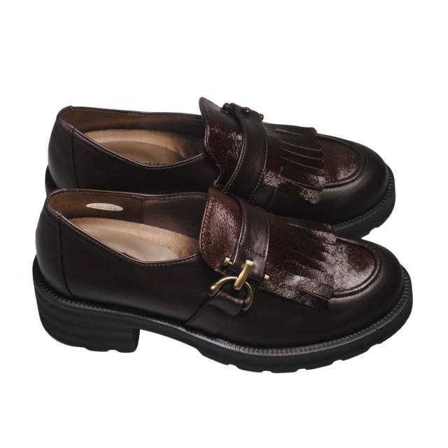 【靴のHOSHIKAWA】  『Dona Miss 8706』 ドナミス キルトローファー 21.5cm〜24.5cm EEEE Dブラウン レディース カジュアル レザーシューズ 国産 幅が広い 厚底 天然皮革