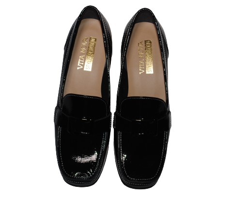 【靴のHOSHIKAWA】  『VITA NOVA 9912』 ヴィタノバ ローファー 21.5cm〜24.5cm レディース  エナメル ブラック スクエアトゥ ローヒール 日本製 牛革