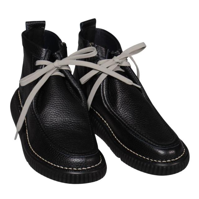 【靴のHOSHIKAWA】  『DONA MISS IP-34』 ドナミス モカシンブーツ 22.5cm〜24.5cm EEEE レディース ブラック ミドル丈 内側ファスナー レースアップ  牛革 日本製 幅広 秋冬