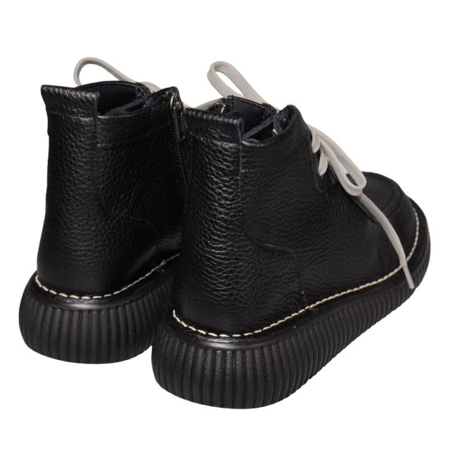 【靴のHOSHIKAWA】  『DONA MISS IP-34』 ドナミス モカシンブーツ 22.5cm〜24.5cm EEEE レディース ブラック ミドル丈 内側ファスナー レースアップ  牛革 日本製 幅広 秋冬