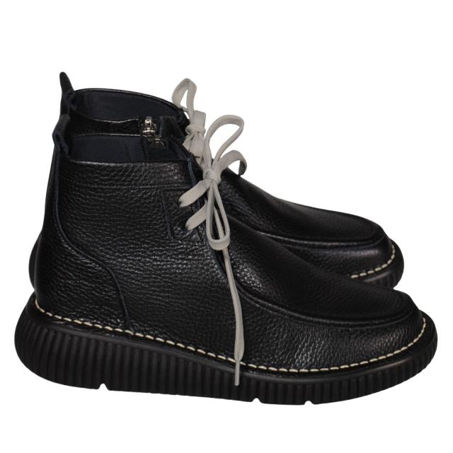 【靴のHOSHIKAWA】  『DONA MISS IP-34』 ドナミス モカシンブーツ 22.5cm〜24.5cm EEEE レディース ブラック ミドル丈 内側ファスナー レースアップ  牛革 日本製 幅広 秋冬