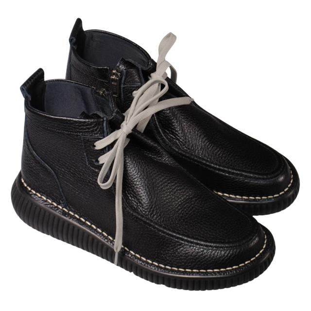 【靴のHOSHIKAWA】  『DONA MISS IP-34』 ドナミス モカシンブーツ 22.5cm〜24.5cm EEEE レディース ブラック ミドル丈 内側ファスナー レースアップ  牛革 日本製 幅広 秋冬