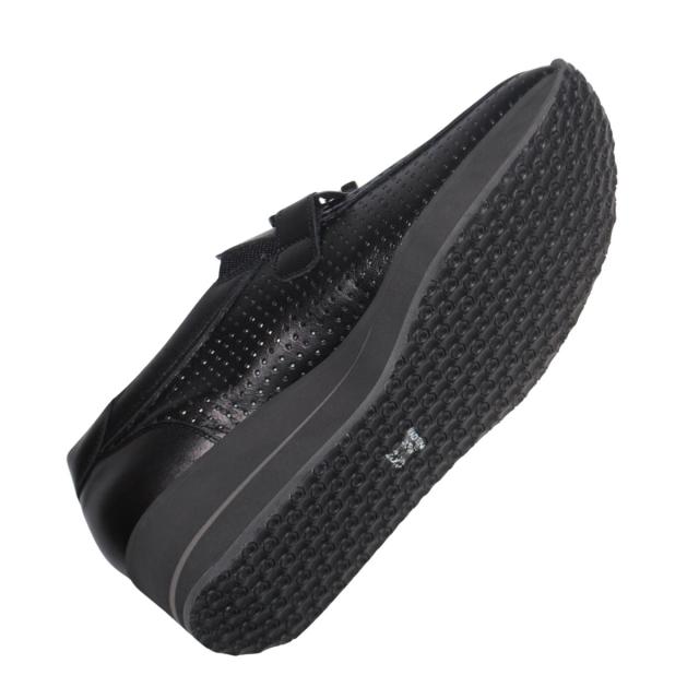 【靴のHOSHIKAWA】  『VITA NOVA 6975』 ヴィタノバ スリッポン 21.5cm〜24.5cm EEE レザーシューズ レディース ブラック ローファー ウェッジソール チェーン スクエアトゥ 牛革 厚底