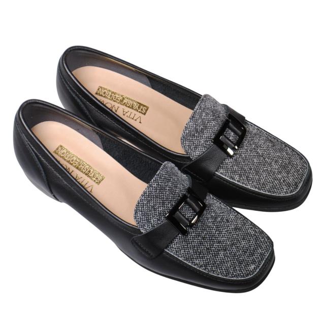 【靴のHOSHIKAWA】  『VITA NOVA 9912』 ヴィタノバ ローファー 21.5cm〜24.5cm レディース ブラックキップ スクエアトゥ ローヒール 日本製 牛革