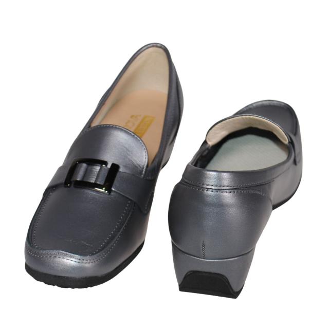 【靴のHOSHIKAWA】  『VITA NOVA 9912』 ヴィタノバ ローファー 21.5cm〜24.5cm レディース ガンメタリック スクエアトゥ ローヒール 日本製 牛革