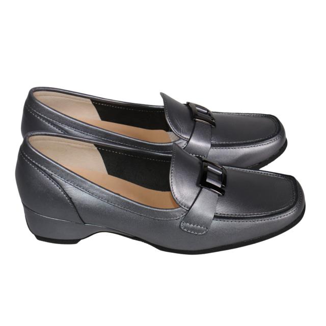 【靴のHOSHIKAWA】  『VITA NOVA 9912』 ヴィタノバ ローファー 21.5cm〜24.5cm レディース ガンメタリック スクエアトゥ ローヒール 日本製 牛革