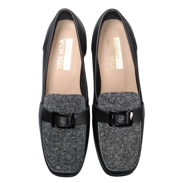 【靴のHOSHIKAWA】  『VITA NOVA 9912』 ヴィタノバ ローファー 21.5cm〜24.5cm レディース ブラックキップ スクエアトゥ ローヒール 日本製 牛革