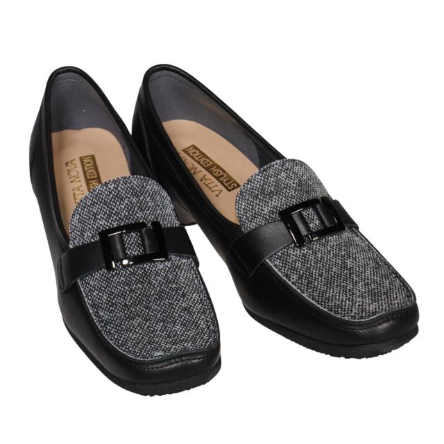 【靴のHOSHIKAWA】  『VITA NOVA 9912』 ヴィタノバ ローファー 21.5cm〜24.5cm レディース ブラックキップ スクエアトゥ ローヒール 日本製 牛革