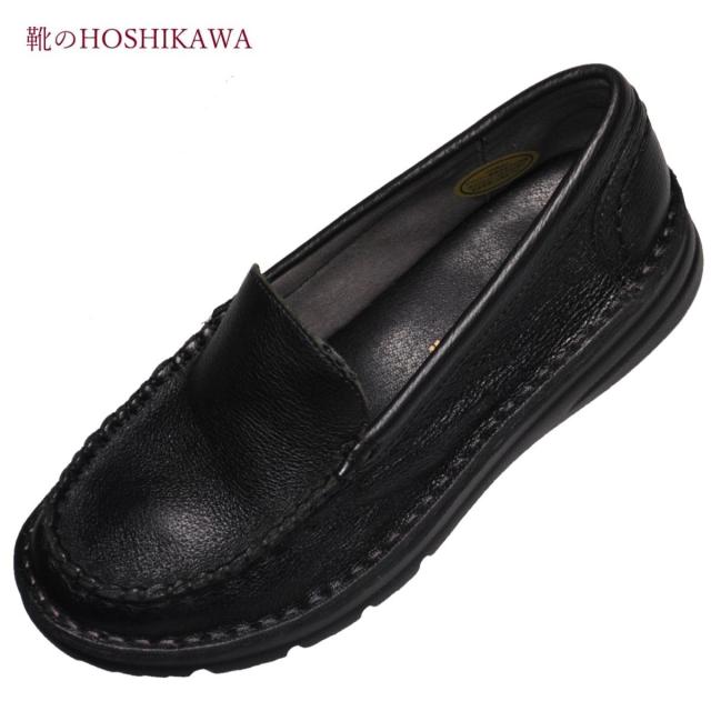 【靴のHOSHIKAWA】  『Yukiko Kimijima 3746』 キミジマユキコ レザースニーカー 22cm〜24.5cm EEEE ブラック レディース スリッポン ゴム紐 本革 カジュアル