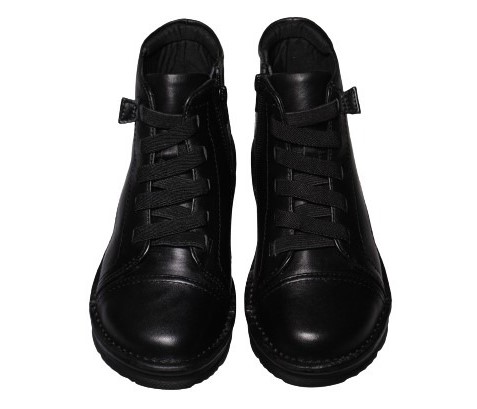 【靴のHOSHIKAWA】  『Yukiko Kimijima 3887』 22cm〜24.5cm EEEE ブラック ショートブーツ レースアップ ファスナー 牛革 秋冬