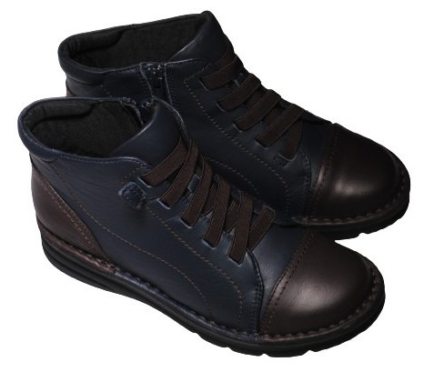 【靴のHOSHIKAWA】  『Yukiko Kimijima 3887』 22cm〜24.5cm EEEE ネイビー ショートブーツ レースアップ ファスナー 牛革 秋冬