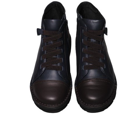 【靴のHOSHIKAWA】  『Yukiko Kimijima 3887』 22cm〜24.5cm EEEE ネイビー ショートブーツ レースアップ ファスナー 牛革 秋冬