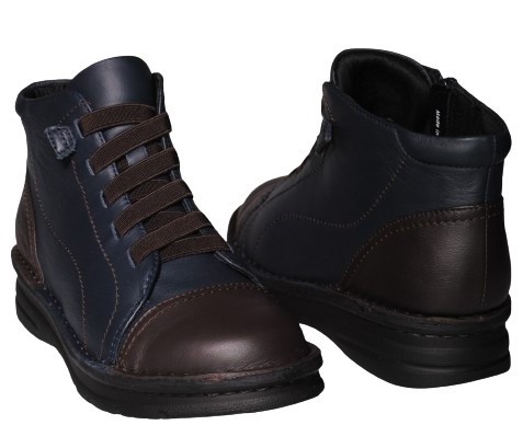 【靴のHOSHIKAWA】  『Yukiko Kimijima 3887』 22cm〜24.5cm EEEE ネイビー ショートブーツ レースアップ ファスナー 牛革 秋冬