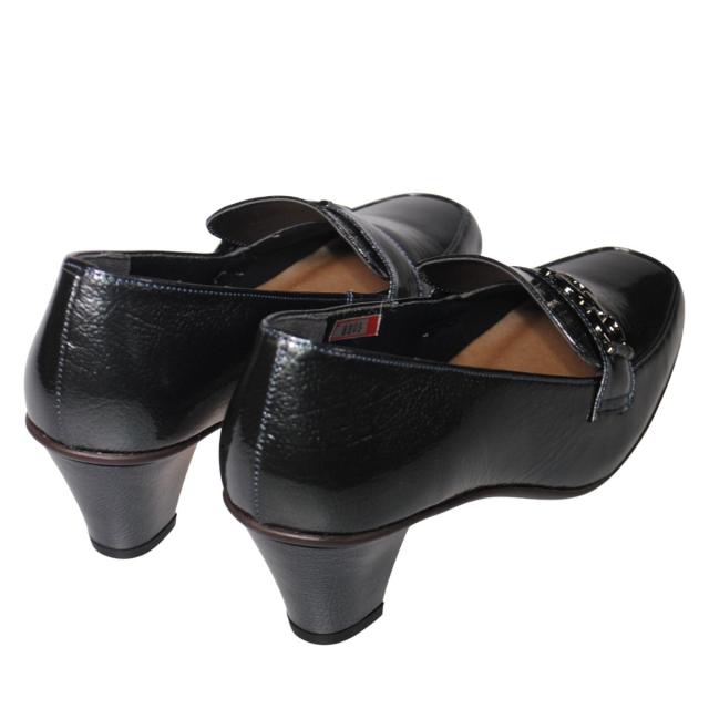 【靴のHOSHIKAWA】  『Yukiko Kimijima 8809』 ユキコキミジマ パンプス 22cm〜24.5cm EEE レディース ブルーグレーE ローファー エナメル ローヒール 国産