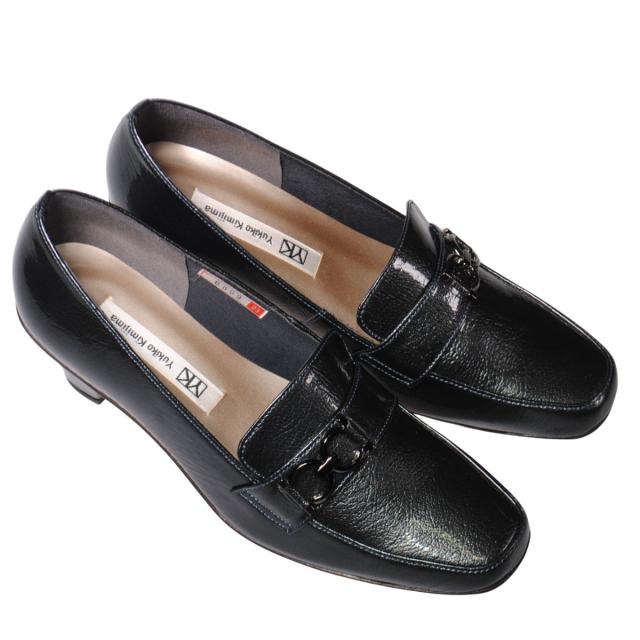 【靴のHOSHIKAWA】  『Yukiko Kimijima 8809』 ユキコキミジマ パンプス 22cm〜24.5cm EEE レディース ブルーグレーE ローファー エナメル ローヒール 国産