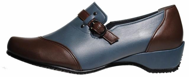 【靴のHOSHIKAWA】  『Yukiko Kimijima 7072』 ユキコキミジマ スリッポン 22cm〜24.5cm EEE ネイビーブラウン レディース ローファー ウェッジソール 国産 本革