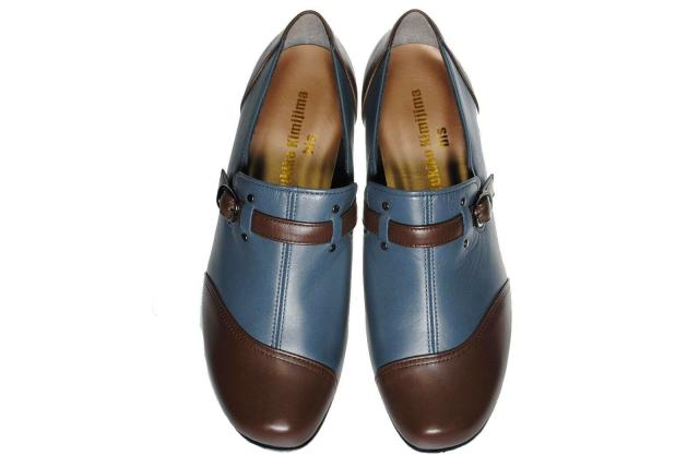 【靴のHOSHIKAWA】  『Yukiko Kimijima 7072』 ユキコキミジマ スリッポン 22cm〜24.5cm EEE ネイビーブラウン レディース ローファー ウェッジソール 国産 本革