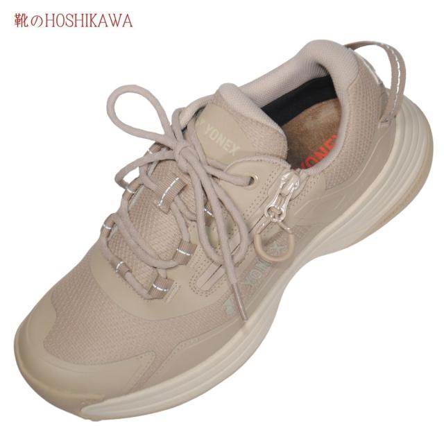 【靴のHOSHIKAWA】  『YONEX SHW125』 ヨネックス スニーカー 22cm〜28cm ユニセックス ベージュ レースアップ ウォーキングシューズ ファスナー 合皮 軽量