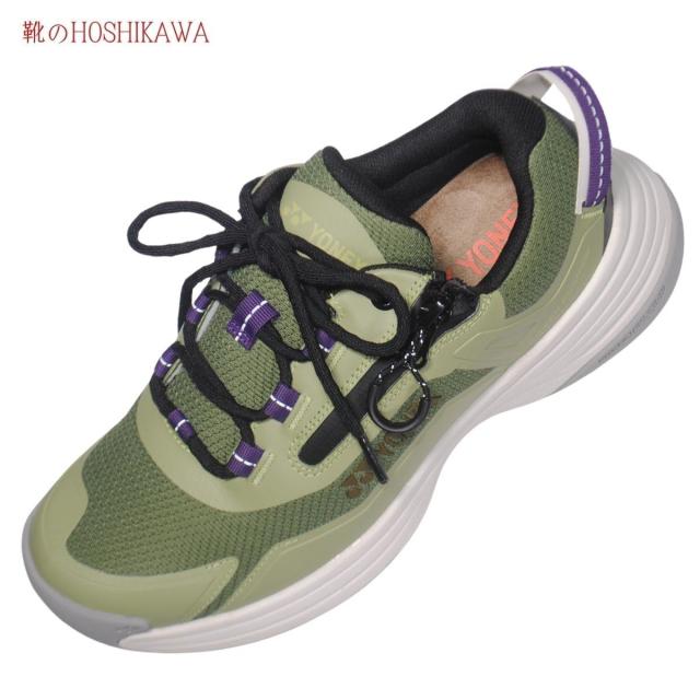 【靴のHOSHIKAWA】  『YONEX SHW125』 ヨネックス スニーカー 22cm〜28cm ユニセックス カーキ レースアップ ウォーキングシューズ ファスナー 合皮 軽量