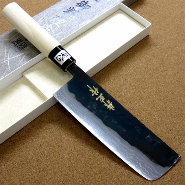 関の刃物 菜切包丁 16.5cm (165mm) 金銘 兼正作 白鋼 2号 多層鋼 黒流し黒打 プラスティック口金付き 木蓮ハンドル 家庭用の野菜全般を切