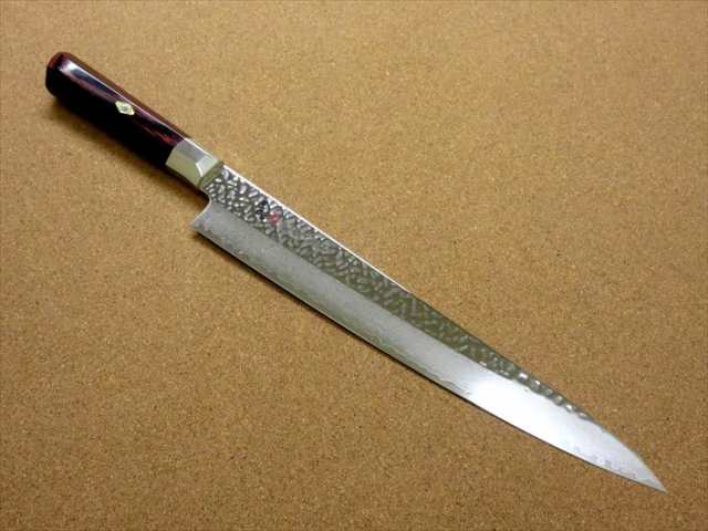 関の刃物 筋引包丁 27cm (270mm) MCUSTA ZANMAI 三昧 シュープリーム 槌目 ダマスカス33層鋼 芯金VG-10  ステンレススチール 赤合板ハンド｜au PAY マーケット