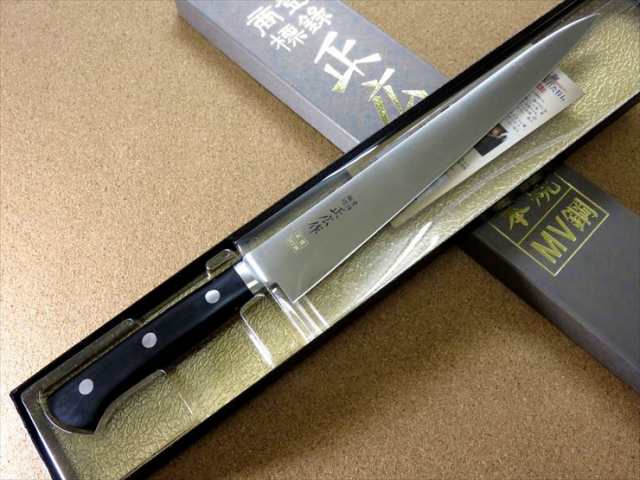 関の刃物 筋引包丁 27cm (270mm) 正広 本焼 MV鋼 MBS-26 モリブデンバナジウム アセタールコポリマー樹脂ハンドル 枝肉の解体や刺身  ハムなどスライスする細めで刃渡りの長い両刃包丁 スライシングナイフ 国産日本製の通販はau PAY マーケット - 関の刃物専門店SKK ...